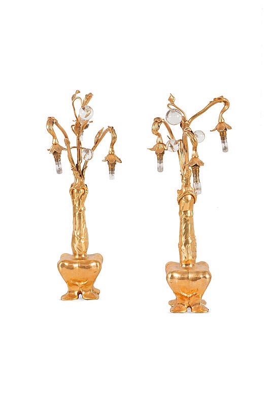 Eugène L'Hoëst comparable auction result: eug ne l ho st 1874 1937 rare paire de lampes en bronze dor d cor naturaliste de racines et branches de feuillage sign es h 58 cm