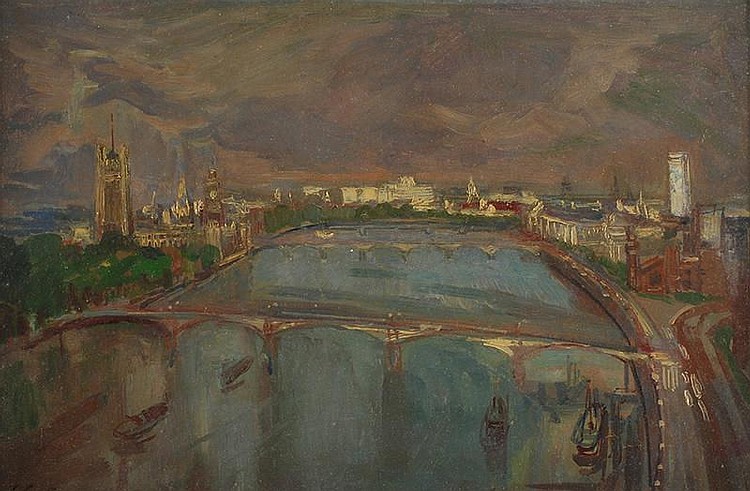 George (1916) Gault comparable auction result: george gault city bridge oil on board 16 x