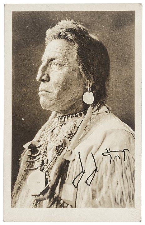 TWO GUNS WHITE CALF, Signed Photo Postcard - The Model For The Buffalo Nickel sold by Early American History Auctions, lot 243 — auction record photograph