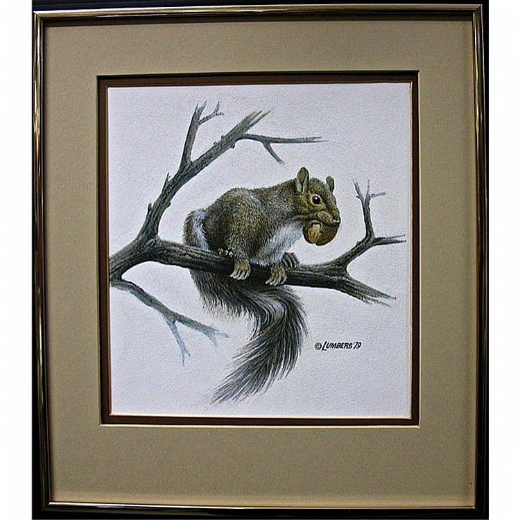 James Richard Lumbers comparable auction result: james richard lumbers canadian 1929 squirrel with nut acrylic on artist board signed and dated 79 lower right sight 11 3 x 10 3