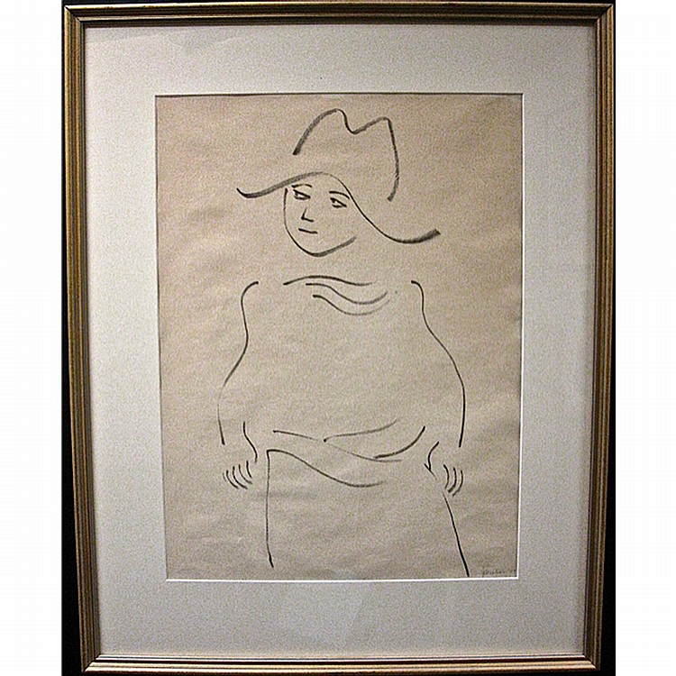 Jack Nichols comparable auction result: jack nichols canadian 1921 lady with hat charcoal sketch signed and dated 59 lower right sight 21 x 15 5