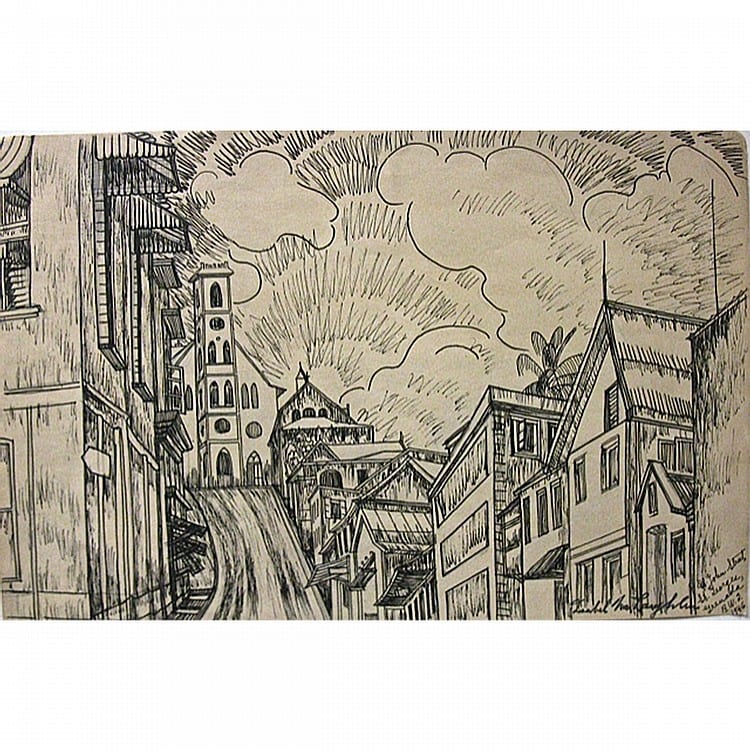 isabel mclaughlin canadian 1903 2002 st john street st georges grenada b w 2 1946 ink drawing signed and titled lower right sheet 11 8 x 18 · Waddington's · 2014-06-26 Isabel McLaughlin comparable auction result: isabel mclaughlin canadian 1903 2002 st john street st georges grenada b w 2 1946 ink drawing signed and titled lower right sheet 11 8 x 18
