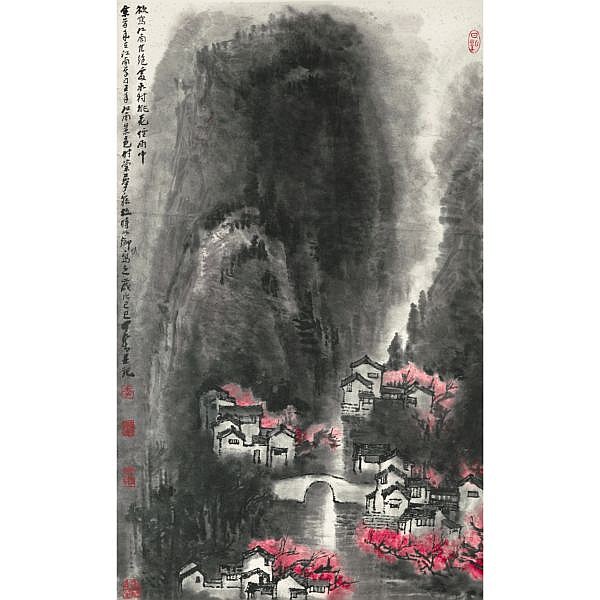 Li Keran 1907-1989 , PEACH BLOSSOM IN THIN DRIZZLE ink and colour on paper, framed comparable sale
