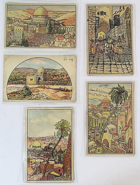 Aharon Shaul Schur comparable auction result: lot of five postcards with illustrations by aharon shaul schur