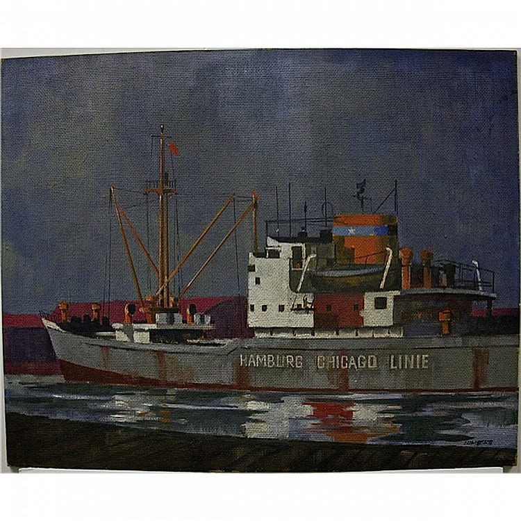 James Richard Lumbers comparable auction result: james richard lumbers canadian 1929 on the toronto waterfront oil on masonite signed lower right signed and titled in pencil verso unframed 16 x 20 40 6 x 50 8 cm