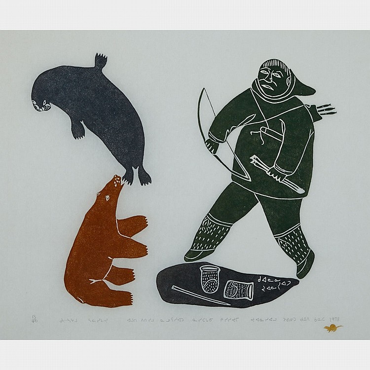 juanisialu irqumia 1912 1977 a man tries to kill a bear with a bow and arrow because it tried to eat his seal stonecut framed 24 x 27 61 x 68 6 cm · Waddington's · 2014-10-14 Juanisialu Irqumia comparable auction result: juanisialu irqumia 1912 1977 a man tries to kill a bear with a bow and arrow because it tried to eat his seal stonecut framed 24 x 27 61 x 68 6 cm