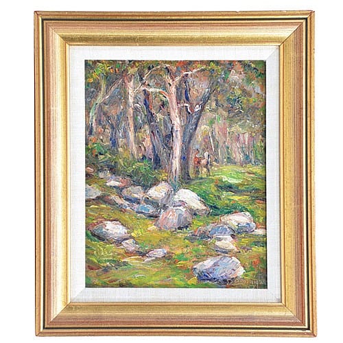 John August Dominique comparable auction result: john august dominique in the woods oil board