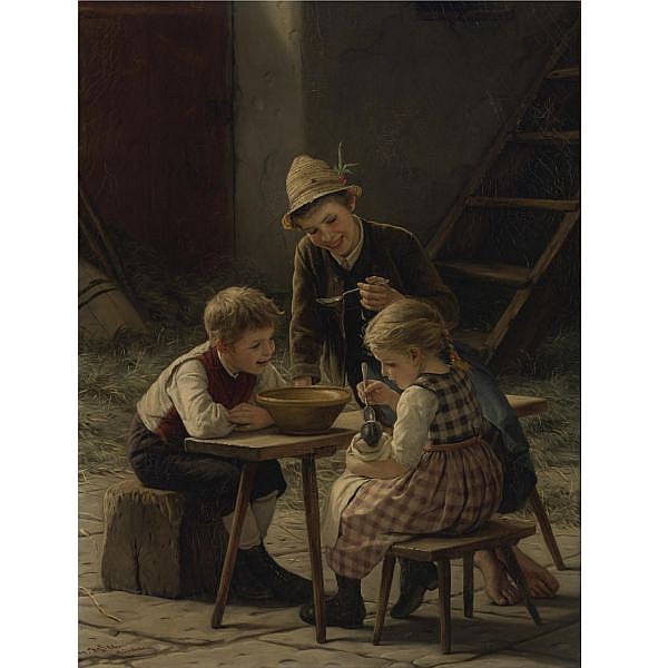 Gustav Igler comparable auction result: gustav igler hungarian b 1842 baby doll s dinner oil on canvas