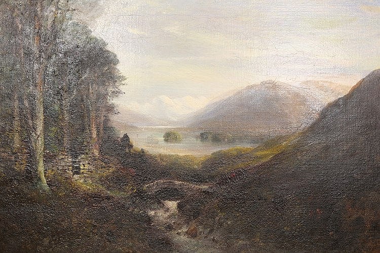 James Mudd comparable auction result: james mudd 1821 c 1906 derwentwater signed and dated 1886 lower right inscribed to an old paper label verso oil on canvas in a gilt composition frame 60cm by 90cm