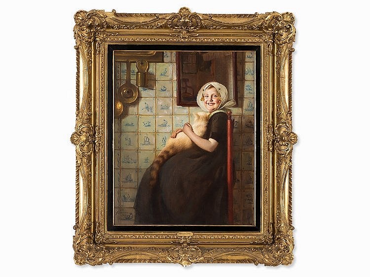 Hermann Knopf comparable auction result: hermann knopf 1870 1928 girl with cat germany c 1910