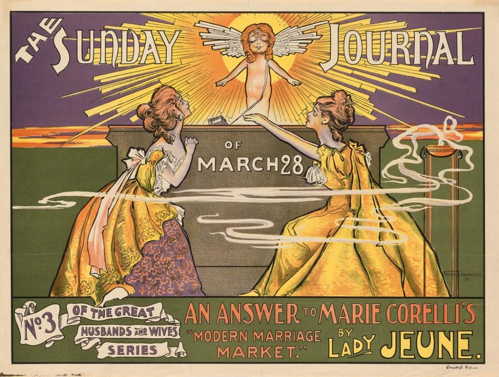 frank arthur nankivell 1869 1969 the sunday journal no 3 of the great husbands and wives series 1897 15x20 inches 38x50 cm or · Swann Auction Galleries · 2014-12-17 Frank Arthur Nankivell comparable auction result: frank arthur nankivell 1869 1969 the sunday journal no 3 of the great husbands and wives series 1897 15x20 inches 38x50 cm or