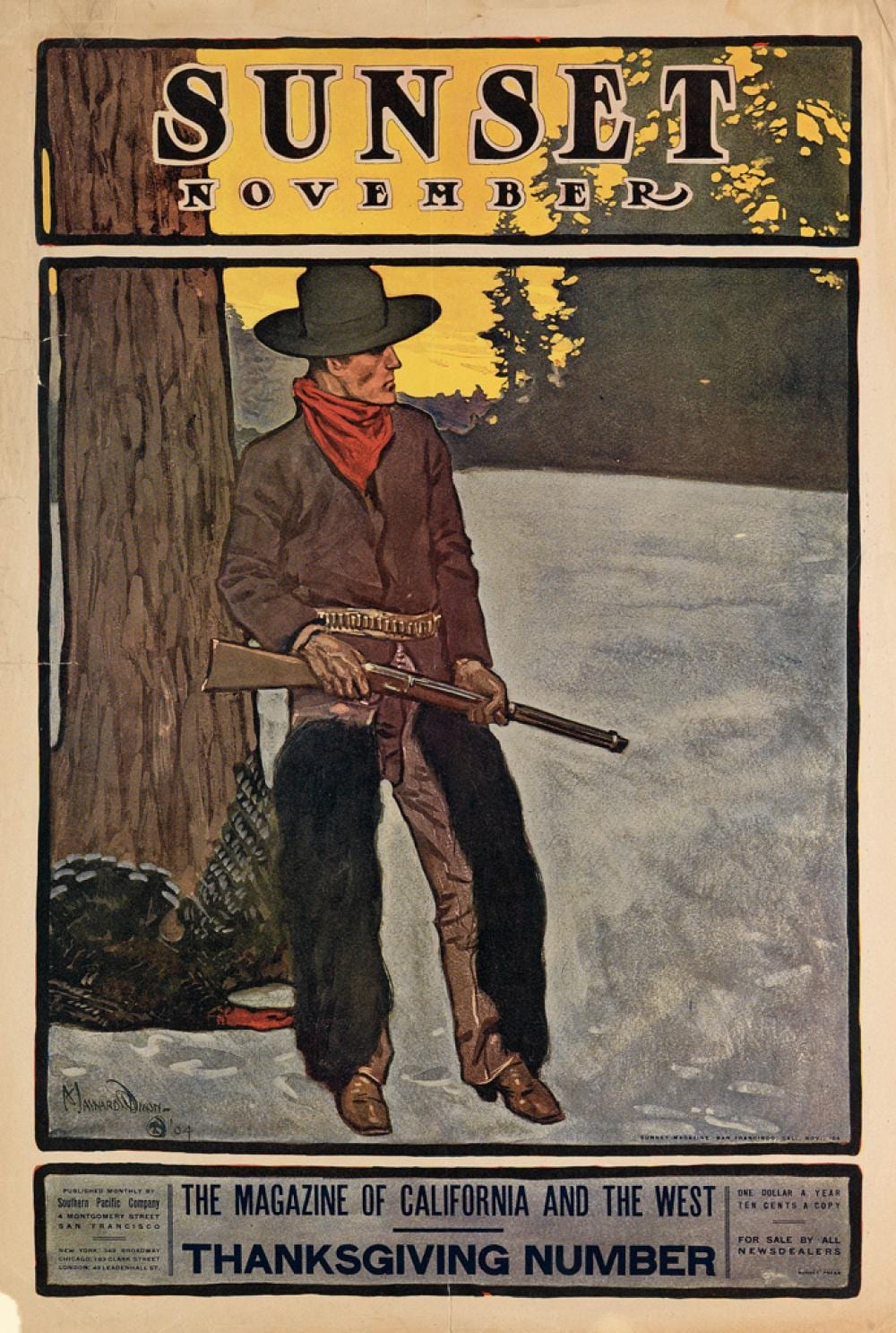 Lafayette Maynard Dixon comparable auction result: lafayette maynard dixon 1875 1946 sunset november thanksgiving number 1904 26x17 inches 66x43 cm sunset press san francisco