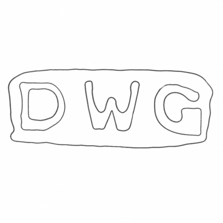 D W G: DWG lettering and long rounded rectangular cartouche remain upright and in order; line reconstruction.