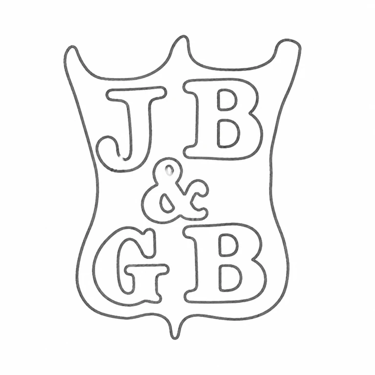 Jonas & George Bowen: The stacked JB, ampersand, GB arrangement and enclosing shield-like contour; line reconstruction.