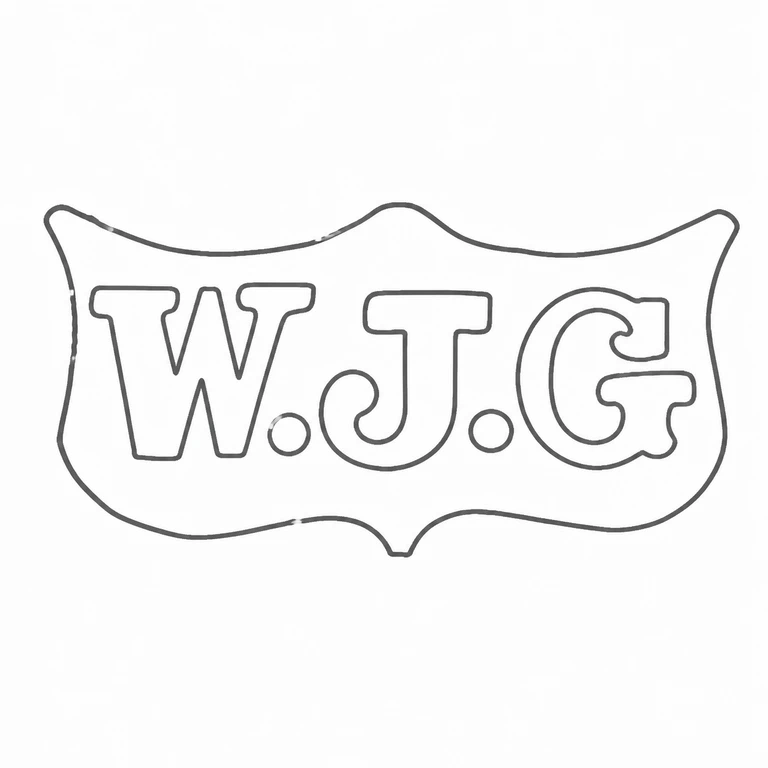 W J G: W.J.G sequence, two separator dots, lobed cartouche are retained; line reconstruction.