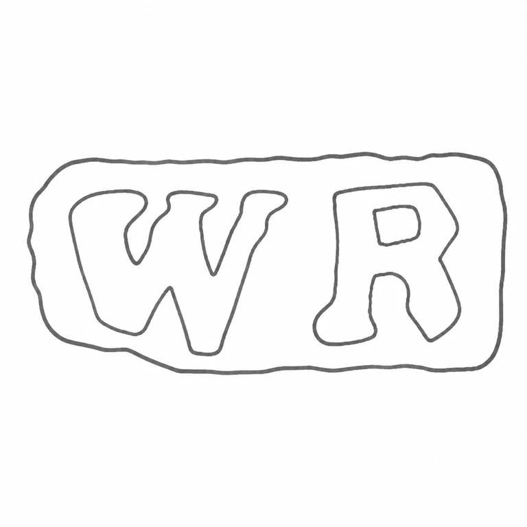 W R: W-R reading and rounded rectangular cartouche are retained; line reconstruction.