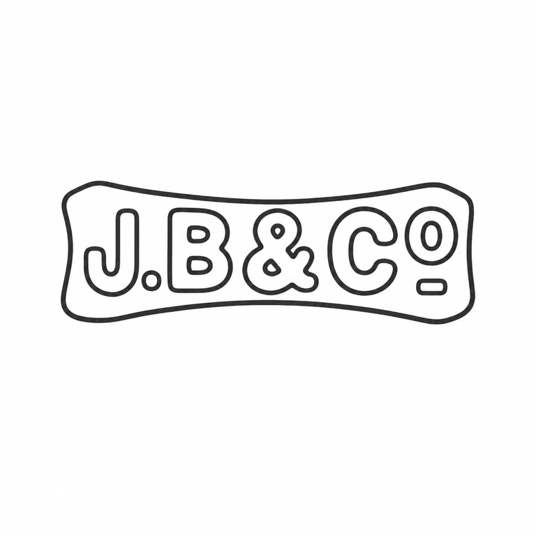 J Boseck & Co: Wavy rectangular cartouche, two initial letters, separators, ampersand, following letter, and final abbreviation are retained left-to-right. line reconstruction.