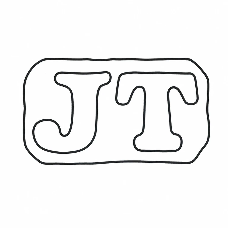 John Tongue: The rounded rectangular cartouche and two large upright initials preserve the source orientation, count, and order. line reconstruction.