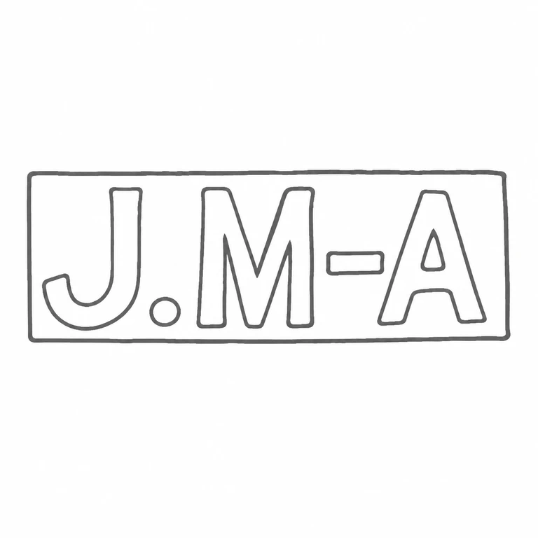 J M-A: A single horizontal rectangular punch is retained with the same left-to-right sequence, separator dots, hyphen, and outlined letter silhouettes. line reconstruction.