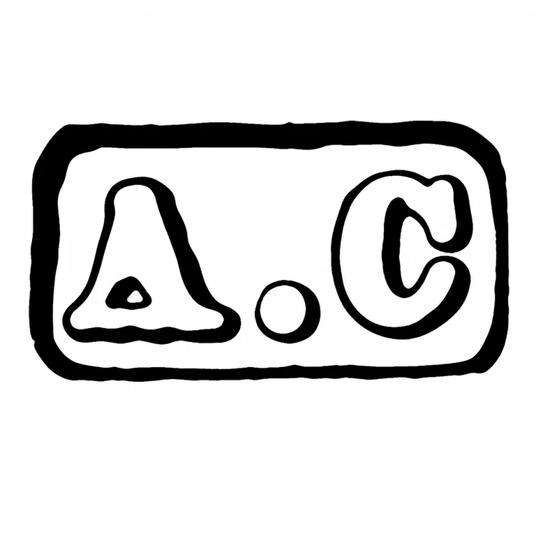Albert Curtis: The horizontal cartouche, left triangular letterform, central stop, and right rounded letterform retain their source arrangement. line reconstruction.