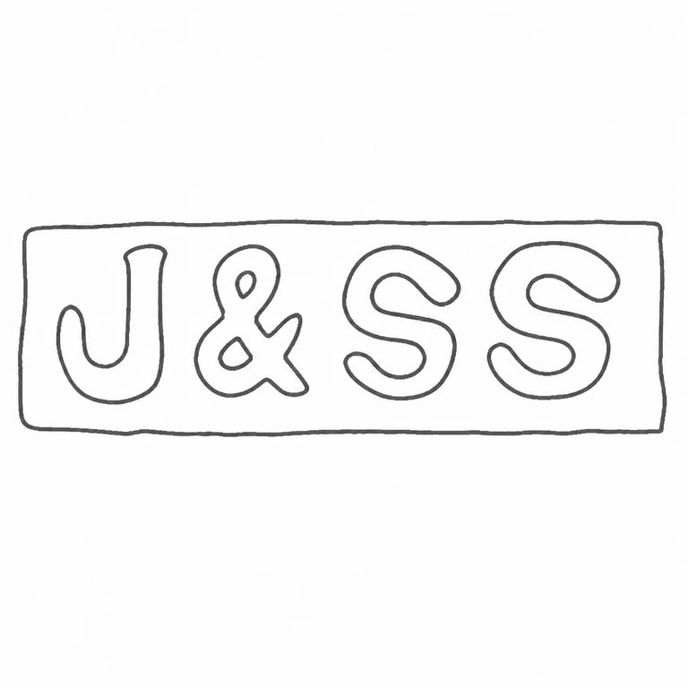 J & S S: J ampersand S S lettering and horizontal rectangular boundary are retained; line reconstruction.