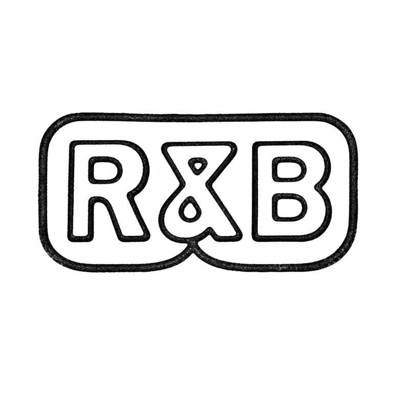 Roberts & Belk: The conjoined rounded cartouche and R, ampersand, B sequence preserve the visible linked-lobe arrangement and internal ampersand counters. line reconstruction.