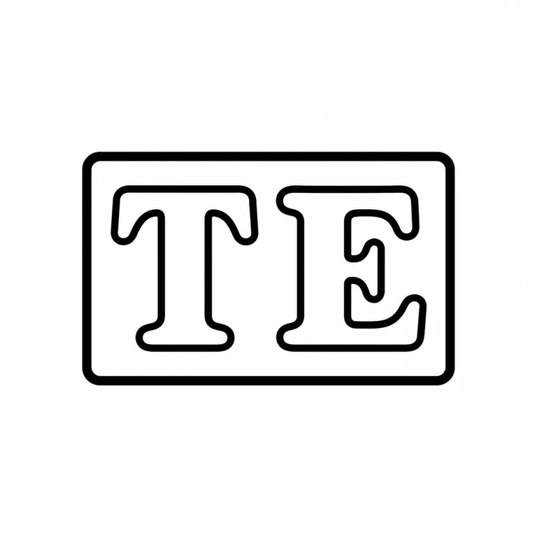 Thomas Edwards: The two serif capitals TE and their single rounded rectangular surround are retained in the photographed reading direction; line reconstruction.