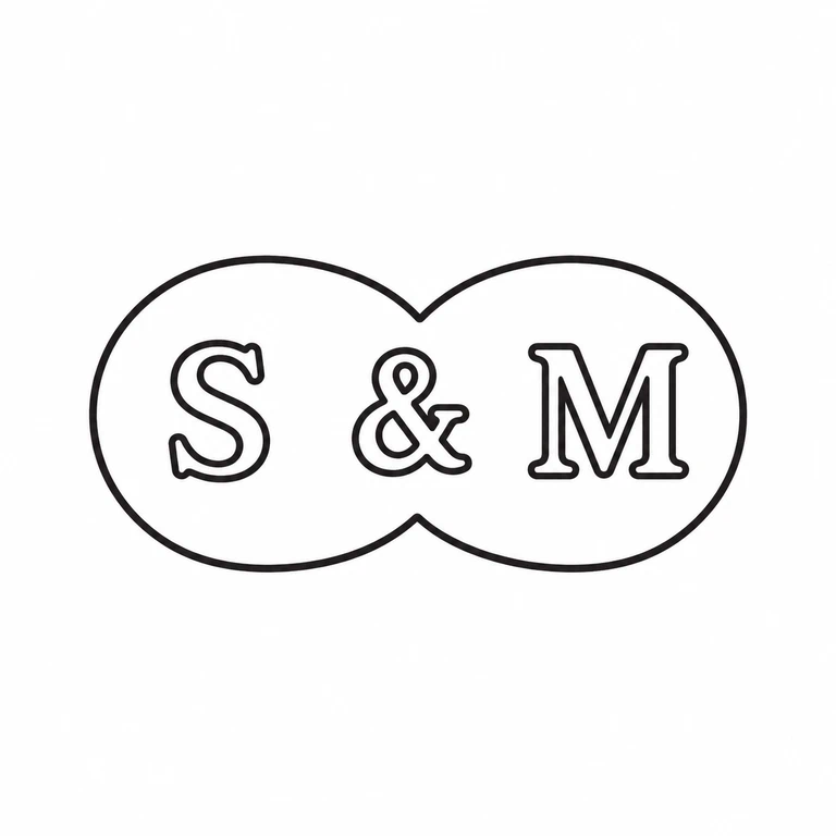 Sanders & Mackenzie (Ernest Wilfred Sanders & Henry Arthur Mackenzie): The joined double-oval cartouche and the three left-to-right characters, including central ampersand, are retained in matching arrangement. line reconstruction.