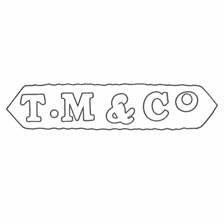 T M & Co: T.M.&Co reads left to right in the pointed-end cartouche, including both stops, ampersand and terminal o; line reconstruction.
