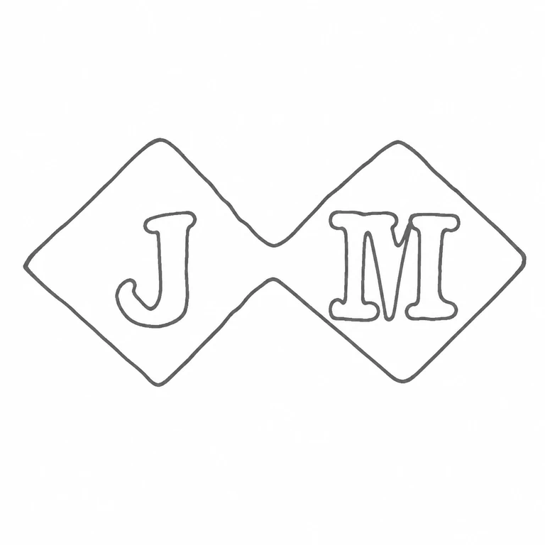 Joseph Moore: Interlocking diamond-shaped J and M punches retain their horizontal arrangement and visible meeting geometry; line reconstruction.