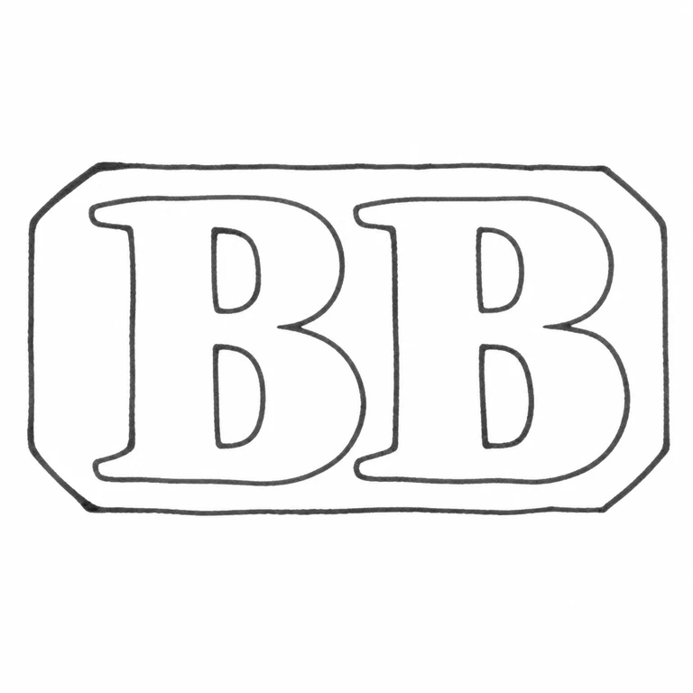 Barker Brothers: BB lettering and clipped-corner rectangular border preserve the source geometry; line reconstruction.