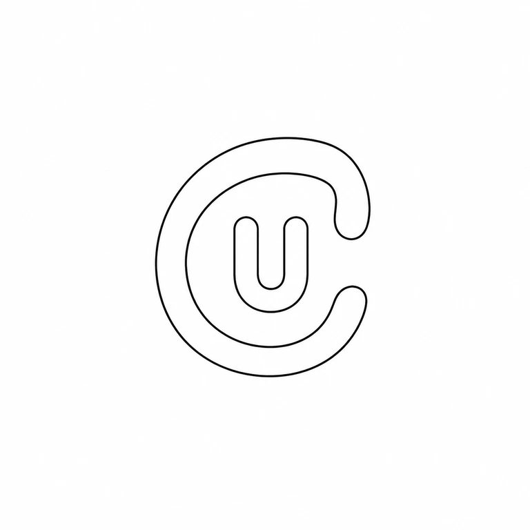 C U: The drawing retains the open circular outer stroke surrounding the central upright U-shaped form, in the same orientation and reading direction. line reconstruction.