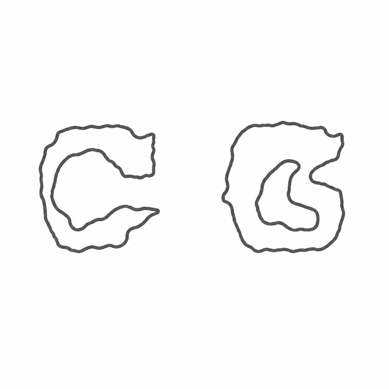 Caithness Glass: The two separated initials remain in their source order with the same broad rounded contours and no added enclosure. line reconstruction.