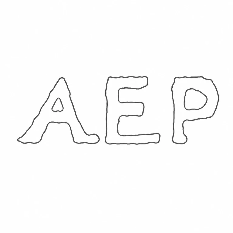 A E P: The three unbordered upright forms preserve their left-to-right arrangement and visible broad proportions. line reconstruction.
