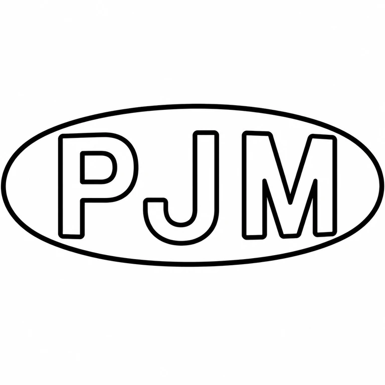 P J M: Oval enclosure and three letters retain source reading direction and arrangement. line reconstruction.