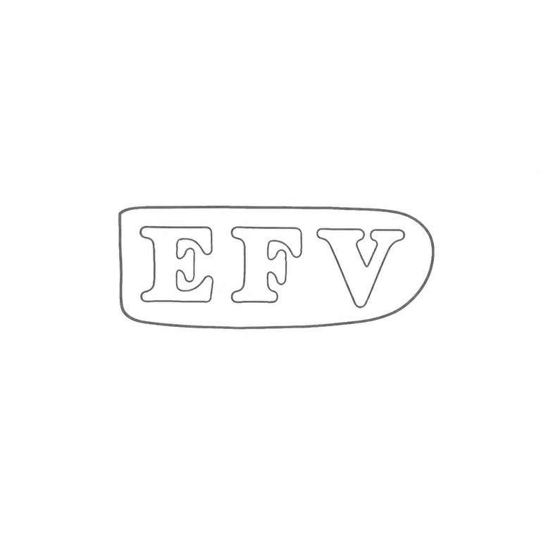 Ethel Frances Virtue: E-F-V rounded right end of the horizontal cartouche in source order; line reconstruction.