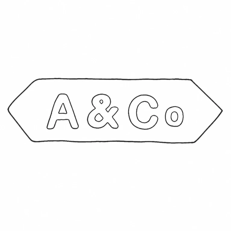 Addis & Co: Faceted horizontal cartouche retains A ampersand C and raised o in the same arrangement; line reconstruction.
