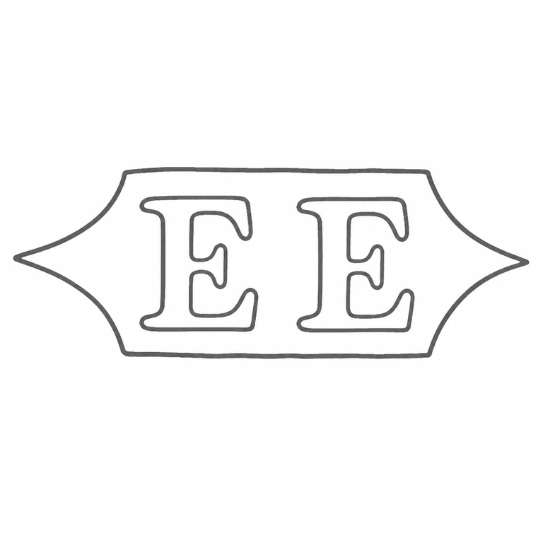 E Edmonds: Paired EE lettering bilateral pointed cartouche follow the source; line reconstruction.