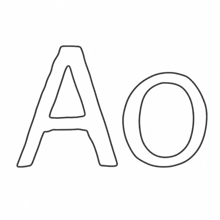 A O: Unbordered A O lettering is retained in the source order, with no enclosing punch added; line reconstruction.