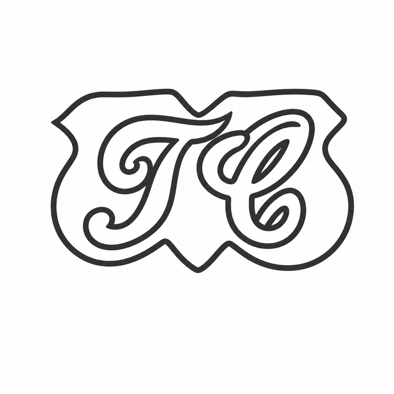 T C: The joined ornamental cartouche and two intertwined script-like letter forms preserve the visible connected-stroke arrangement. line reconstruction.