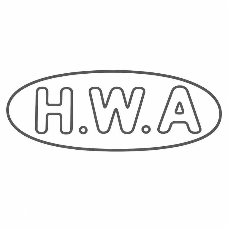 H W A: H dot W dot A is retained in the horizontally oriented oval stamp; line reconstruction.