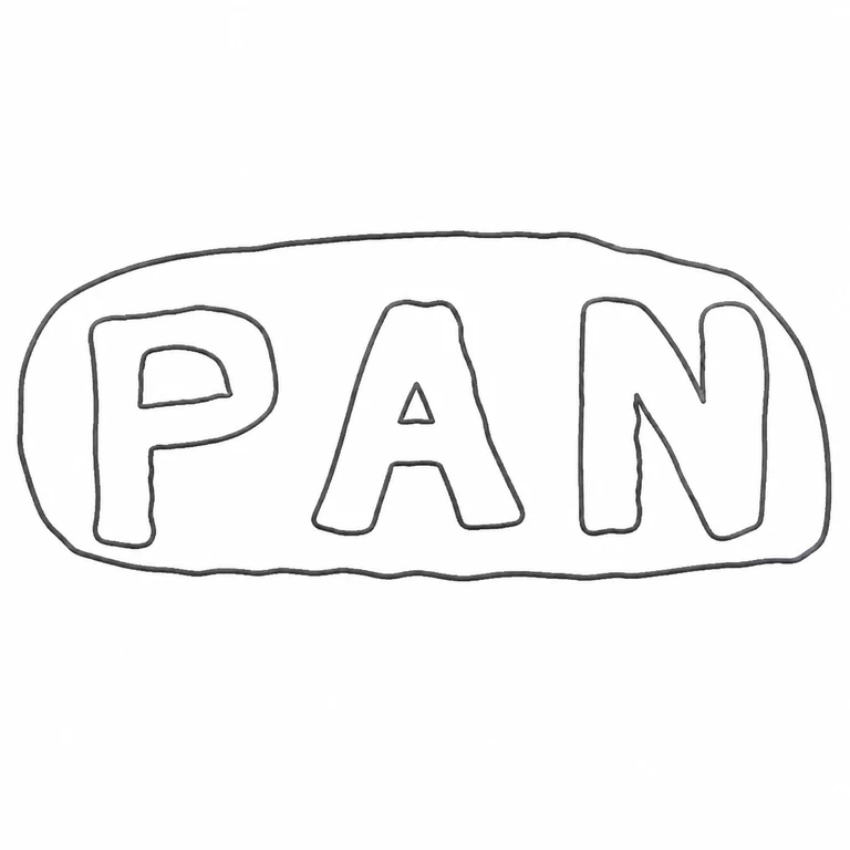 P A N: Single rounded rectangular punch with P-A-N left to right is retained, including A counter; line reconstruction.