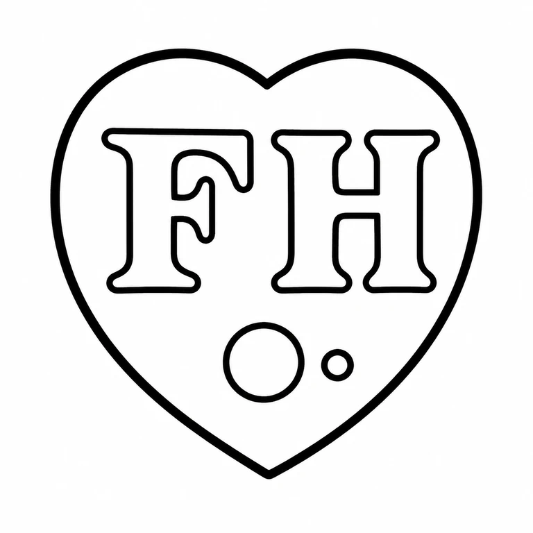 Francis Higgins III: The heart-shaped punch, two upper initials, and large-plus-small lower circular forms match the source orientation and arrangement. line reconstruction.