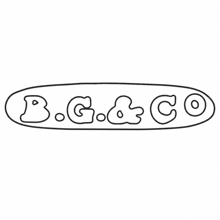 Britton, Gould & Co: The long oval border and the full left-to-right sequence of letters, stops, ampersand and final rounded letter are reconstructed in place. line reconstruction.