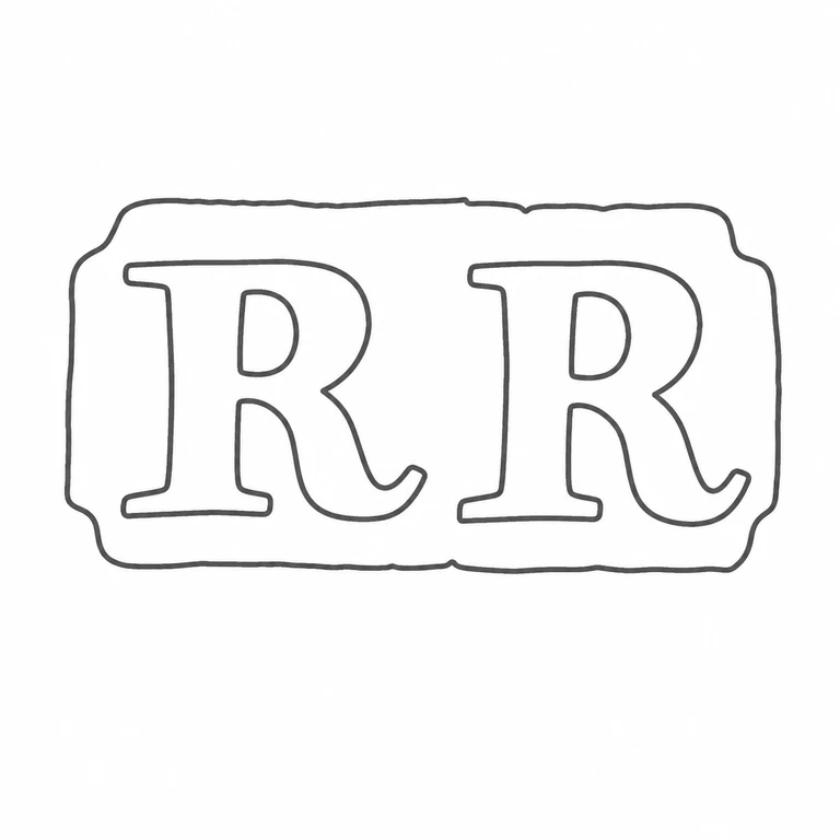 R R: Two upright R forms enclosing rectangular cartouche are retained in the photographed order and orientation; line reconstruction.