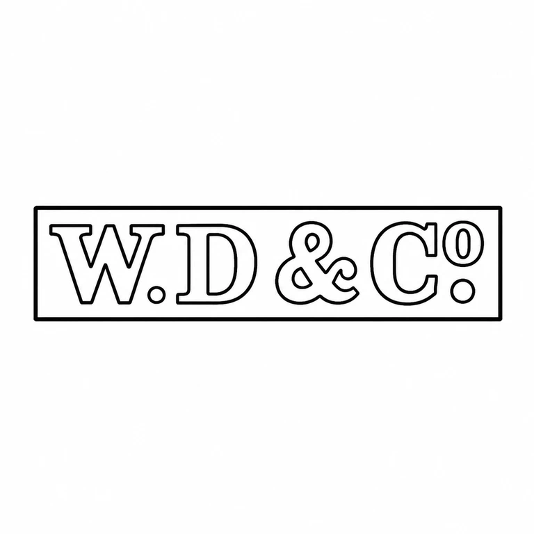 W Drummond & Co: Long rectangular cartouche and the left-to-right sequence of two initials, stop, initial, ampersand, initial pair, and final stop are retained. line reconstruction.