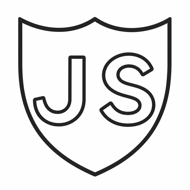 Mark reading The curved-top shield and two initials retain the source orientation and side-by-side layout; line reconstruction