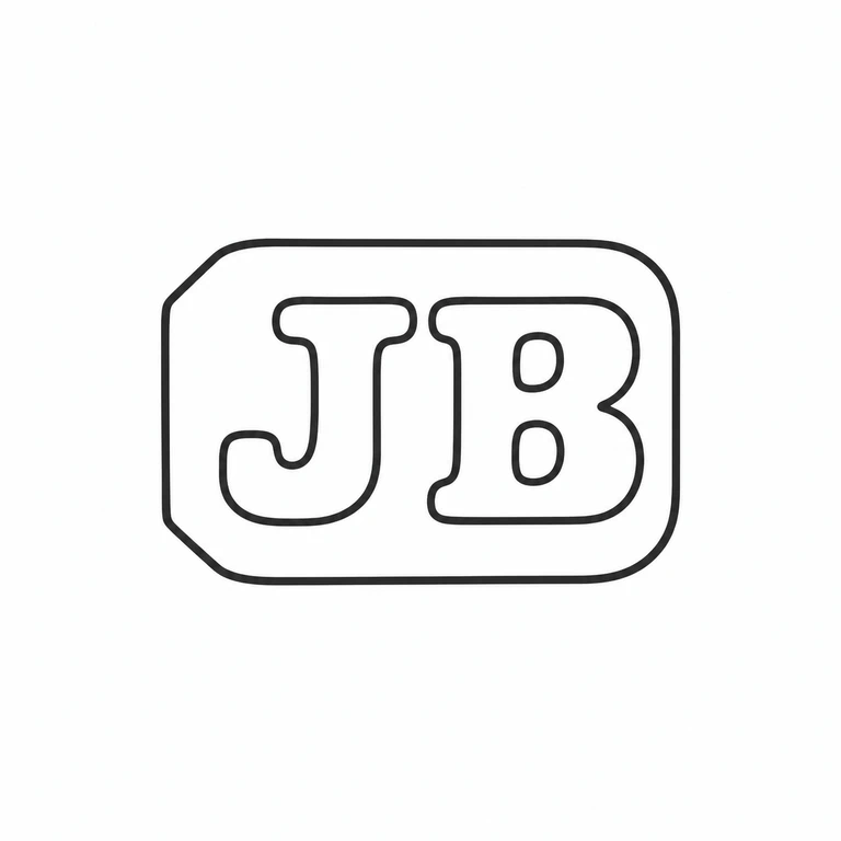 J B: The clipped left corner, rounded enclosure, and two visible letter forms retain their original arrangement. line reconstruction.