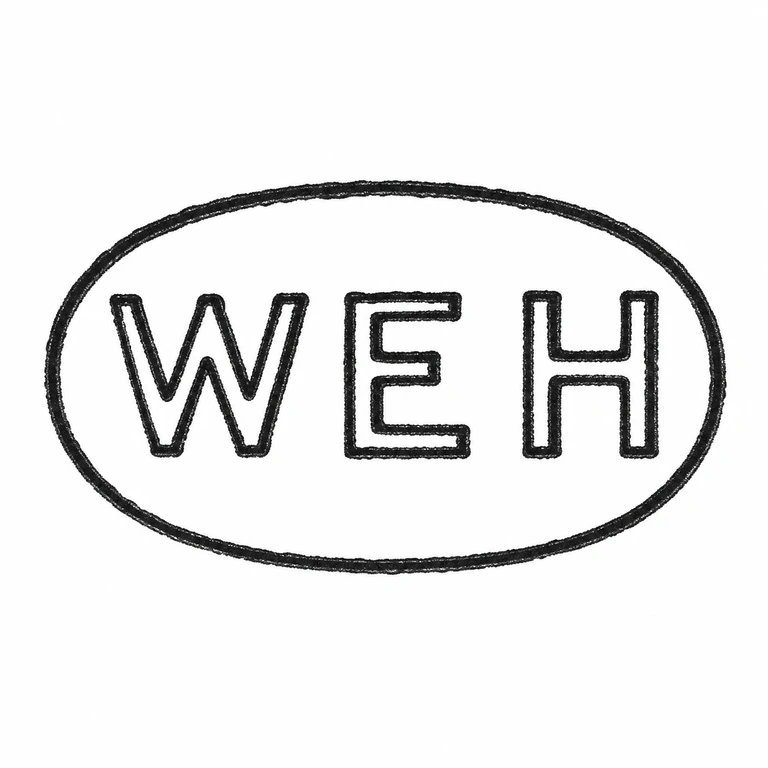 W E H: Oval double boundary and three block initials are preserved in their horizontal source order. line reconstruction.