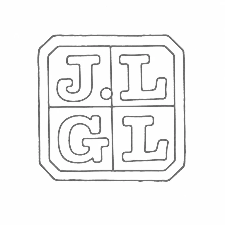 Lowe & Sons: The four initials remain in the photographed two-by-two grid, with the central dividers and clipped-corner frame preserved. line reconstruction.